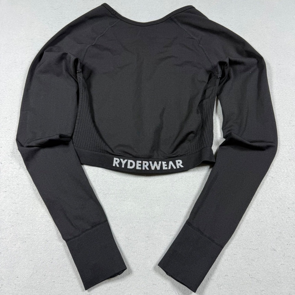 READvRyderwear Womens Black Seamless Long Sleeve Crop Top Athletic Gym Shirt - Picture 3 of 7